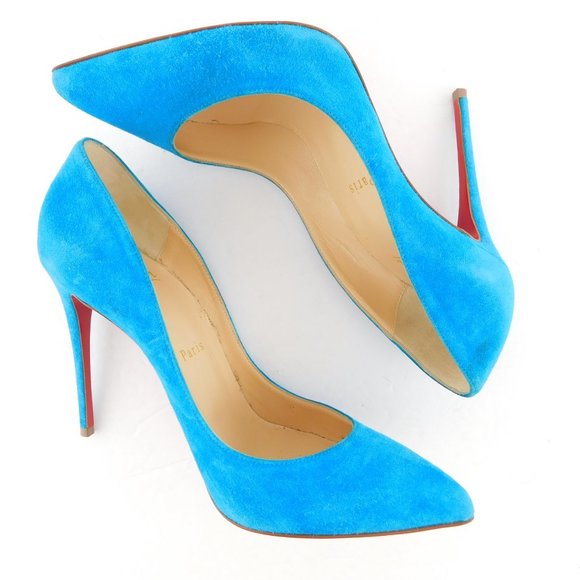 CHRISTIAN LOUBOUTIN Aqua Blue Suede Leather Classic Stiletto Heel Pumps 36.5 - Picture 4 of 9